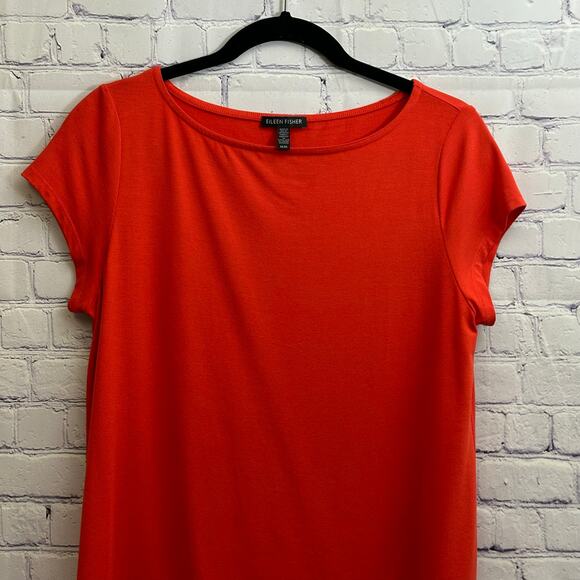 Eileen Fisher Red Short Sleeve T-Shirt Dress Size Medium Patriotic - Picture 2 of 6